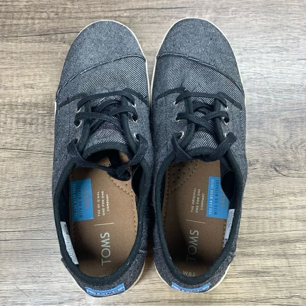 TOMS~Women’s~”Paseo” Black Twill Chambray  Lace Up Sneakers~Size 8.5‎